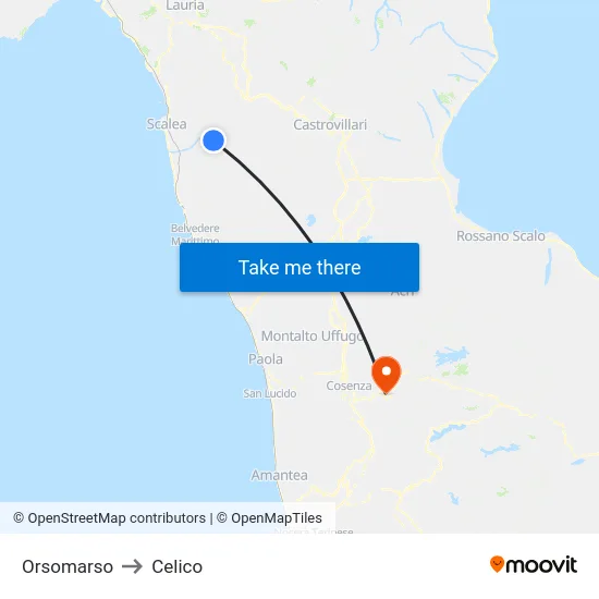 Orsomarso to Celico map