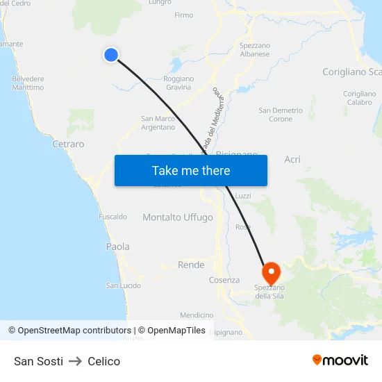 San Sosti to Celico map