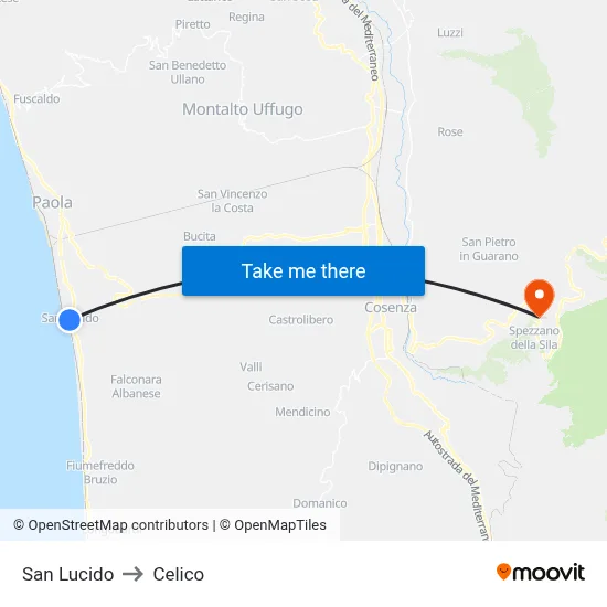 San Lucido to Celico map