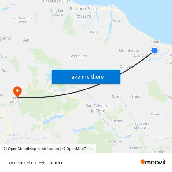 Terravecchia to Celico map