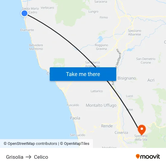 Grisolia to Celico map