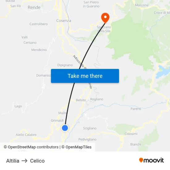 Altilia to Celico map