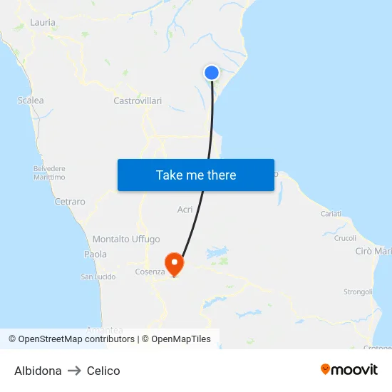 Albidona to Celico map