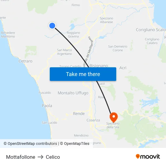 Mottafollone to Celico map