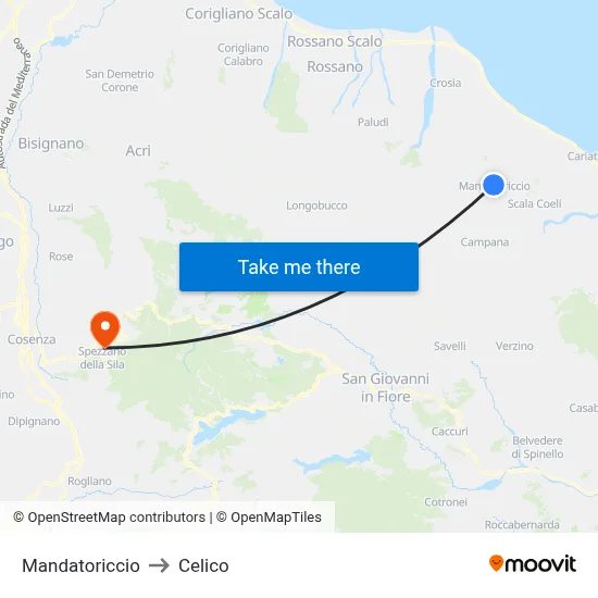 Mandatoriccio to Celico map