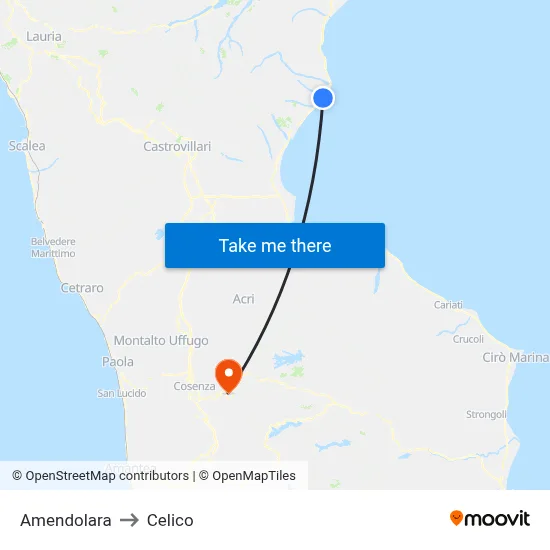 Amendolara to Celico map