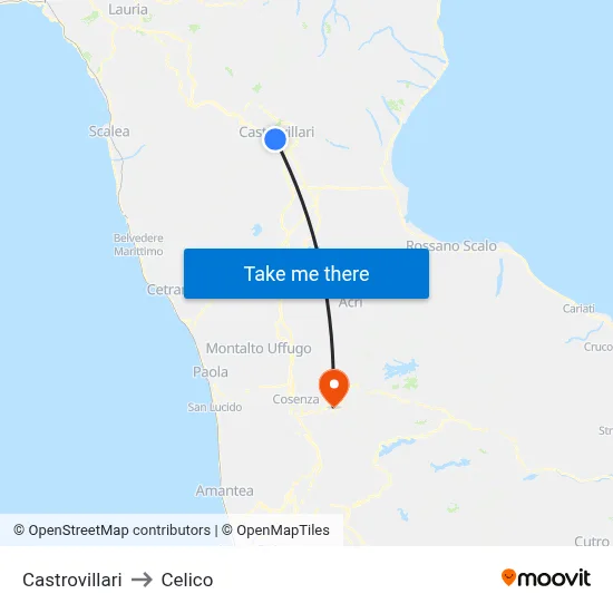 Castrovillari to Celico map