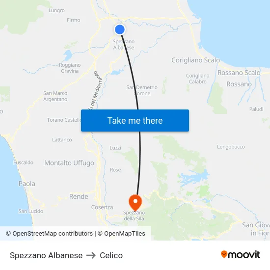 Spezzano Albanese to Celico map