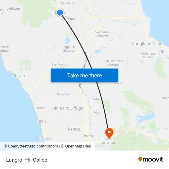 Lungro to Celico map