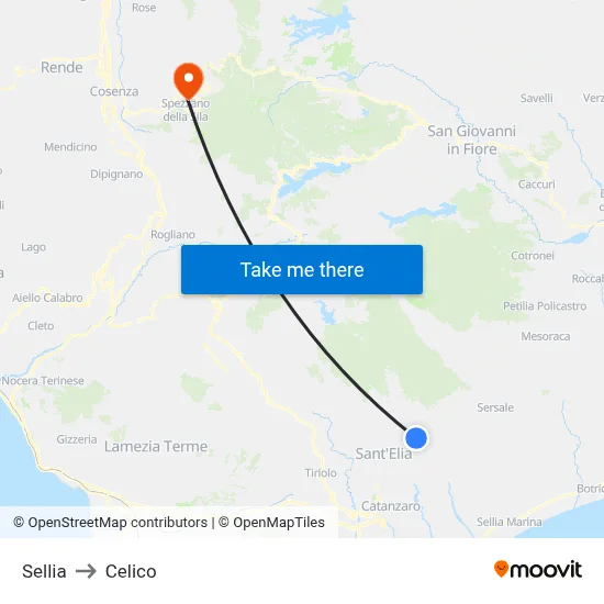 Sellia to Celico map