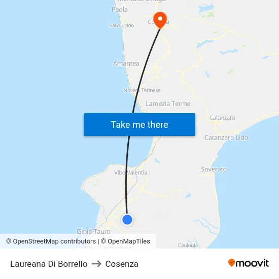Laureana Di Borrello to Cosenza map