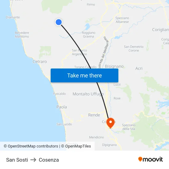 San Sosti to Cosenza map