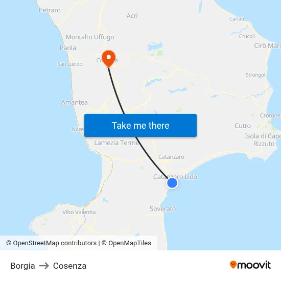 Borgia to Cosenza map
