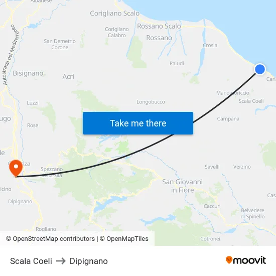Scala Coeli to Dipignano map