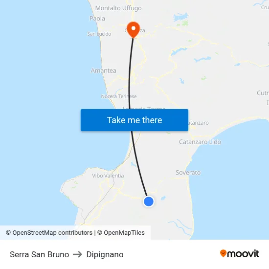 Serra San Bruno to Dipignano map