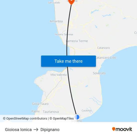 Gioiosa Ionica to Dipignano map