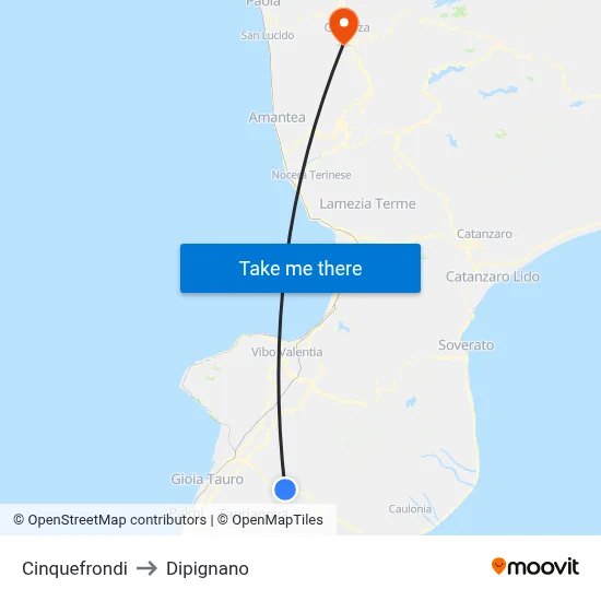 Cinquefrondi to Dipignano map