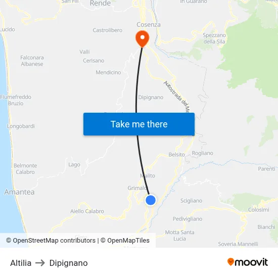 Altilia to Dipignano map