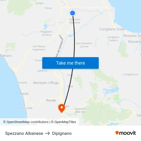Spezzano Albanese to Dipignano map