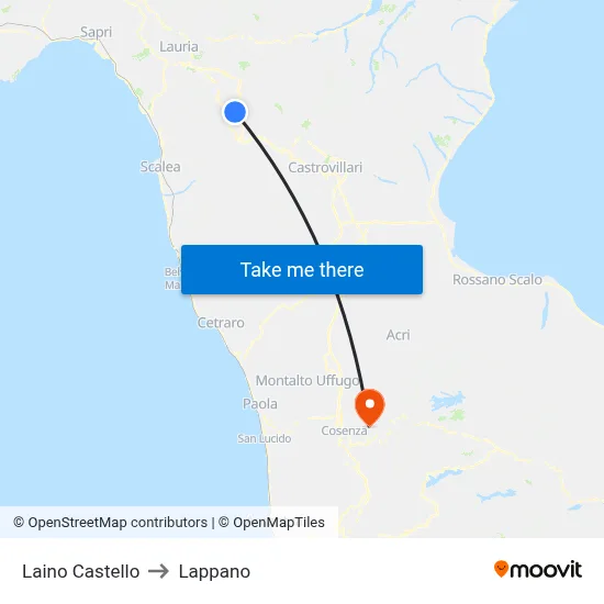 Laino Castello to Lappano map