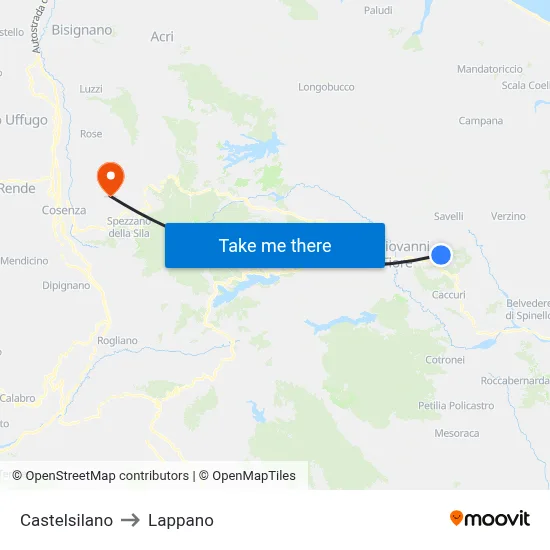 Castelsilano to Lappano map
