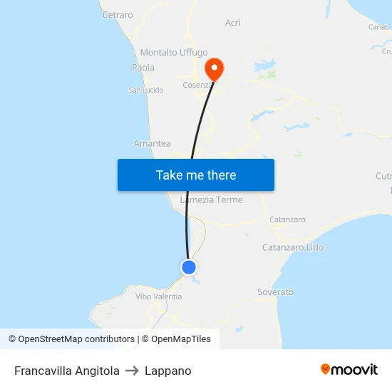 Francavilla Angitola to Lappano map