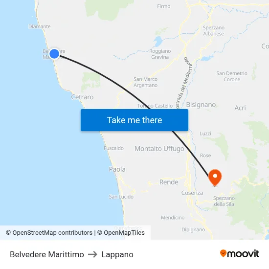 Belvedere Marittimo to Lappano map