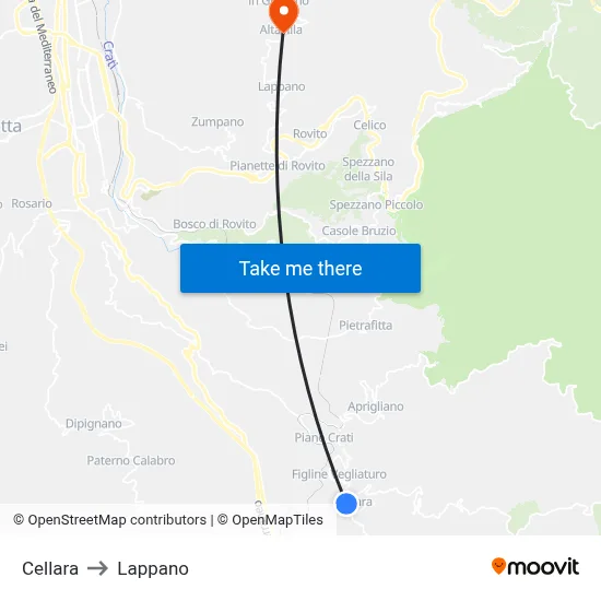 Cellara to Lappano map