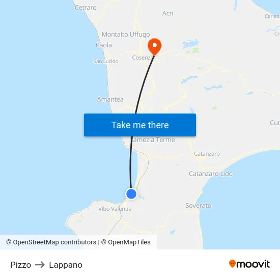 Pizzo to Lappano map