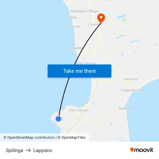 Spilinga to Lappano map