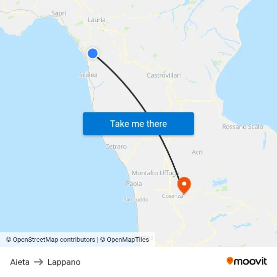 Aieta to Lappano map