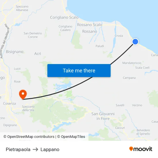 Pietrapaola to Lappano map