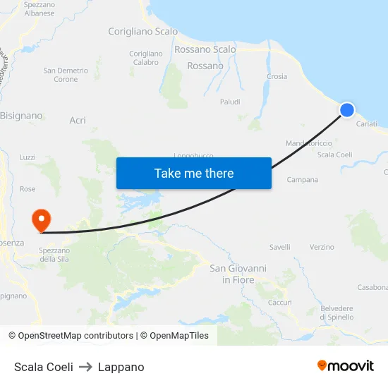 Scala Coeli to Lappano map