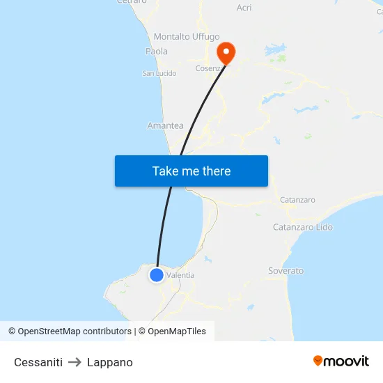 Cessaniti to Lappano map