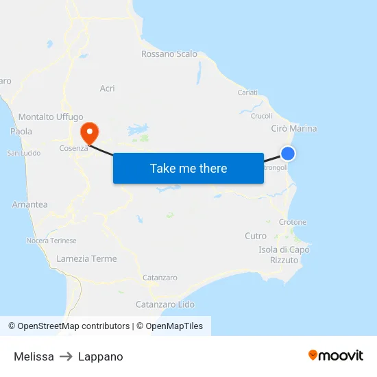 Melissa to Lappano map