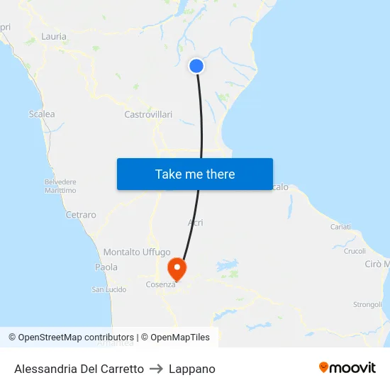Alessandria Del Carretto to Lappano map