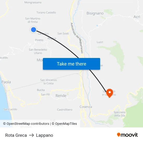 Rota Greca to Lappano map
