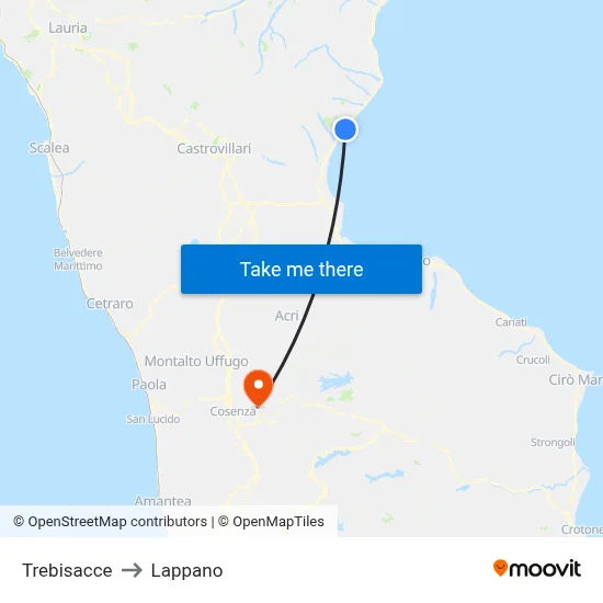 Trebisacce to Lappano map