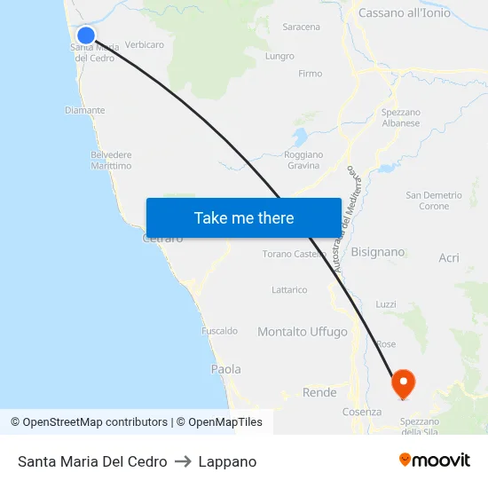 Santa Maria Del Cedro to Lappano map