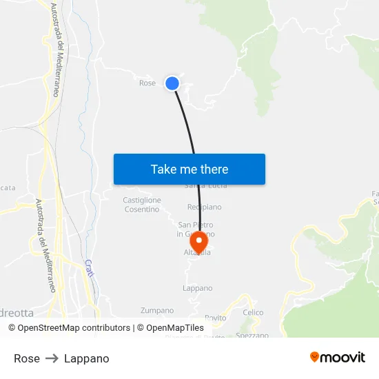Rose to Lappano map