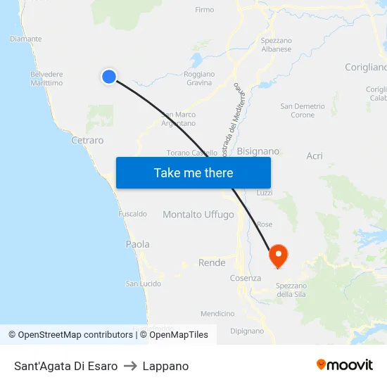 Sant'Agata Di Esaro to Lappano map