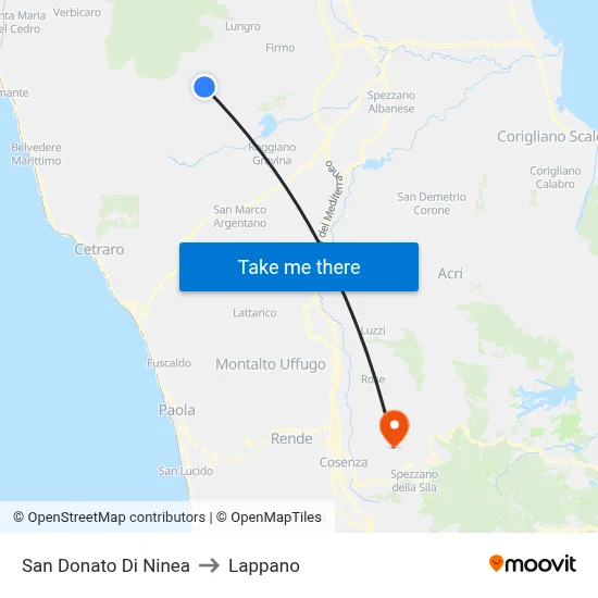 San Donato Di Ninea to Lappano map