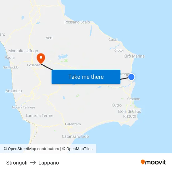 Strongoli to Lappano map