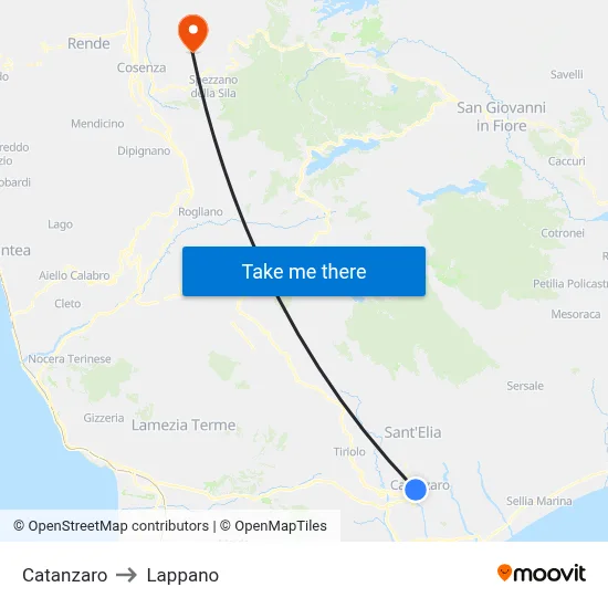 Catanzaro to Lappano map