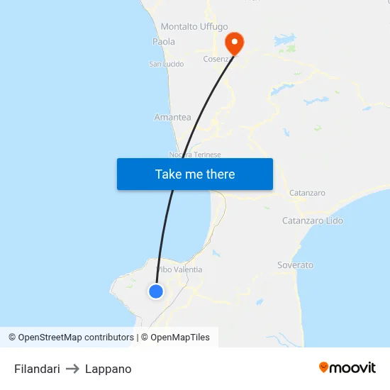 Filandari to Lappano map