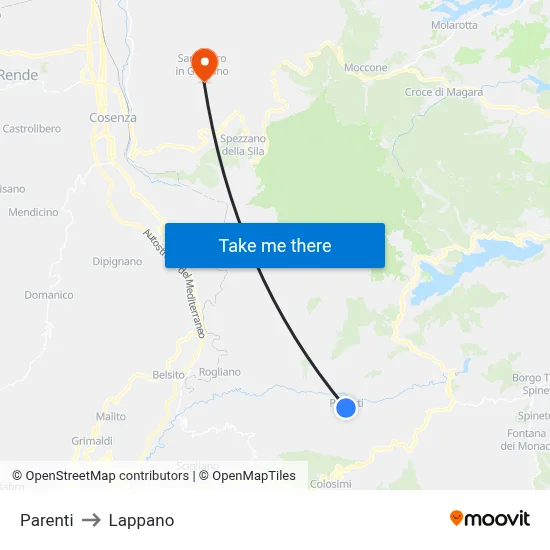 Parenti to Lappano map