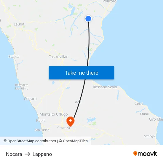 Nocara to Lappano map
