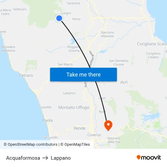 Acquaformosa to Lappano map