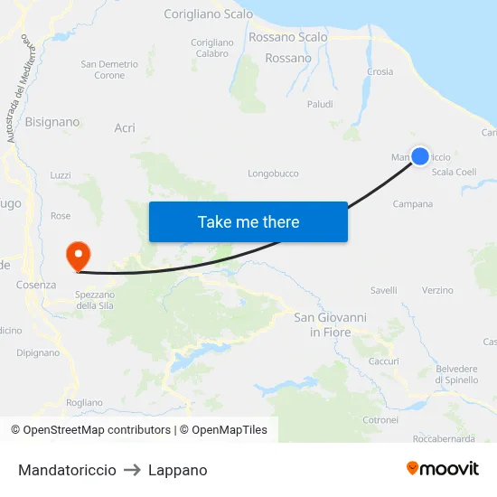 Mandatoriccio to Lappano map