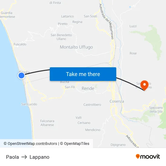 Paola to Lappano map